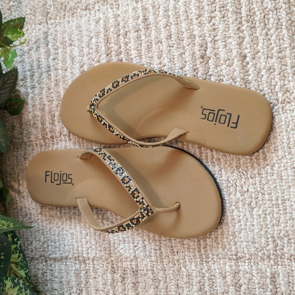 Flojos Rhinestone Animal Print Flip Flops.  #102 - Picture 2 of 5